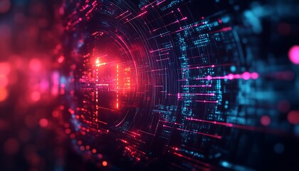 Fototapeta premium Illustration of Cyber Attack with Dark Digital Lines and Glowing Firewall