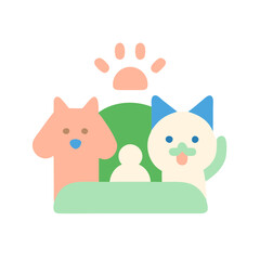 Minimalist Icon of Happy Pet Moments in Pastel Green, Blue, and Peach Tones