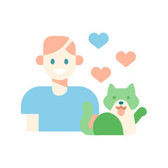 Minimalist Icon of Joyful Moments with Pets in Pastel Green, Blue, and Peach Tones