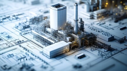 Industrial blue pictures of a modern power plant with advanced design