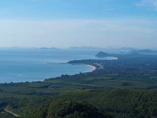mountain sea sky It was a wonderful vacation.  beautiful sea in Thailand. top view beach with cloud and blue sky. Phuket, Thailand
