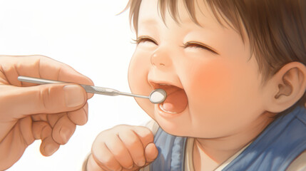 Joyful child getting a dental check-up, promoting healthy teeth and oral hygiene. Happy kid at the dentist for a routine examination.