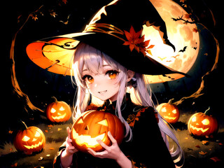 ハロウィーン、かぼちゃと女の子