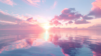 Obraz premium Pink Sunset Sky Reflected in Calm Ocean Waters