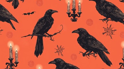 Bewitching Ravens Against Vibrant Orange Background