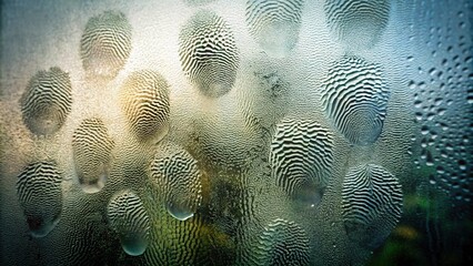 Fingerprint marks on fogged glass from worm's eye view