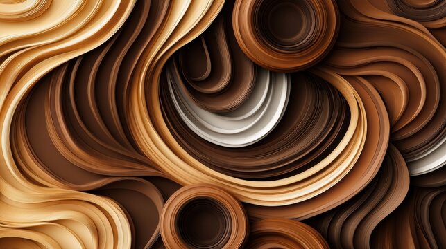 A visually striking composition features overlapping coffee cup rings in various shades of brown, forming an organic, dynamic pattern. Generative AI