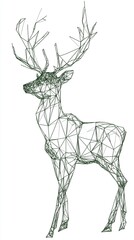 A minimalistic geometric silhouette of a reindeer, created with green lines on a white background