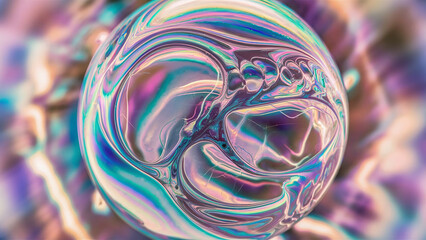 Iridescent colors and patterns on a soap bubble under a microscope, macro photography blending science and art, stock photo