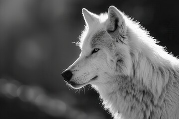 Obraz premium A white wolf with a black nose and a black eye