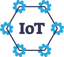 Hexagonal network of gears symbolizing interconnected IoT devices.