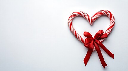 Candy cane heart with a bow on a blank white page