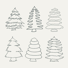 Christmas tree doodle icon collection. Coloring page for kids
