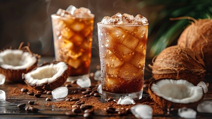 Coconut Iced Coffee Dark Background 