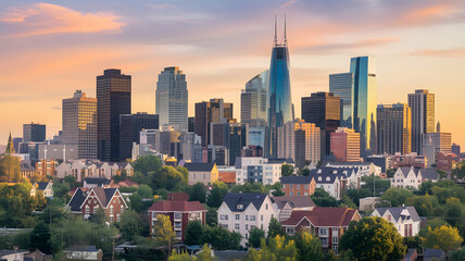 A city skyline with a mix of traditional and modern housing designs, symbolizing the importance of sustainable living spaces for all. (indicates World and Arab Housing Day ).