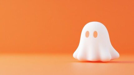 Fototapeta premium halloween ghost on orange background, white spooky