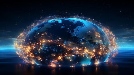Obraz premium A digital representation of Earth connected by glowing networks symbolizing global communication.