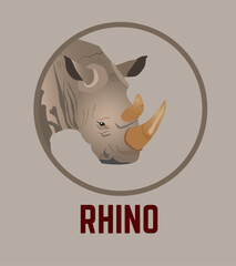 Rhinos icon. Rhinoceros  realistic style head framed in a circle. Vector illustration.