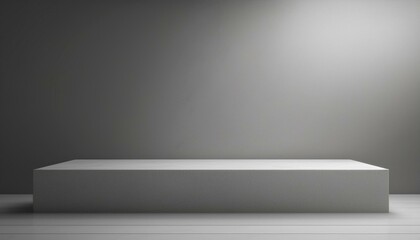 Studio with podium for product presentation. Empty floor and white wall with stand. 3D room with gradient background. Countertop with concrete or marble texture
