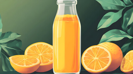 A freshly squeezed orange juice with pulp served in a glass bottle for a healthy morning boost