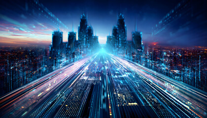 Data transfer depicted as a futuristic highway.