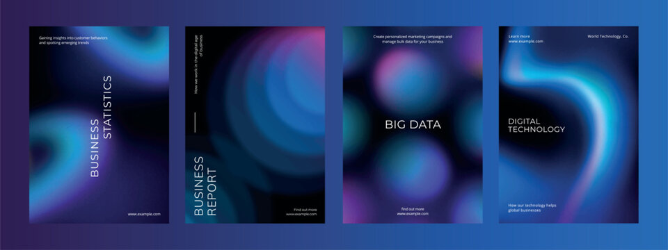 Digital technology business dark poster template vector set. Business dark gradient poster design set. Digital technology business poster in dark blue. Vector set. Modern design poster template