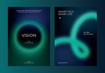 Digital technology business dark poster template vector set. Business dark gradient poster design set. Digital technology business poster in dark blue. Vector set. Modern design poster template
