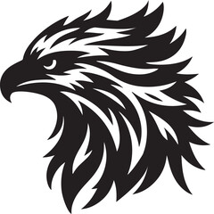 The eagle has a very angry expression on its head. The eyes are wide open and the beak is pointed