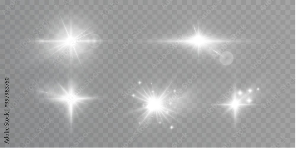 Poster bright white light effects set. futuristic glow effect for game interface design. energy universe au
