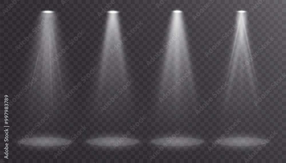 Poster vector spotlights with bright white light to illuminate the stage. spotlight with bright white light