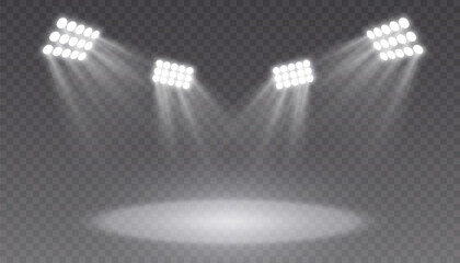 Set of spotlight lighting effects. Set of glowing isolated lighting effects for stadium, presentations. Vector   © Valeriia