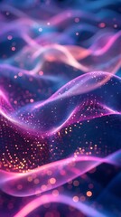 A vibrant abstract wave of colors with glowing particles, evoking a sense of motion.