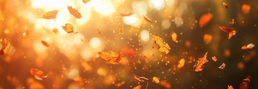 Fallende bunte Bl&auml;tter im Wald - Hintergrund Konzept Goldener Herbst