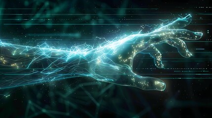 A digital representation of a glowing hand, symbolizing technology and connection.