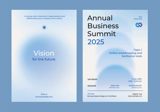 Gradient blue business poster template vector set. Vector set of business pastel blue poster. Professional business annual poster. Minimal and simple poster design set. Business report poster in blue