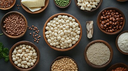 Fototapeta premium Top view of various vegan protein sources.