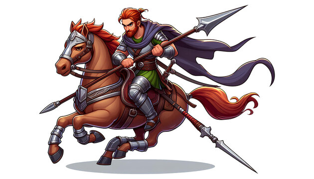Cartoon Fighter on Horseback Holding a Spear