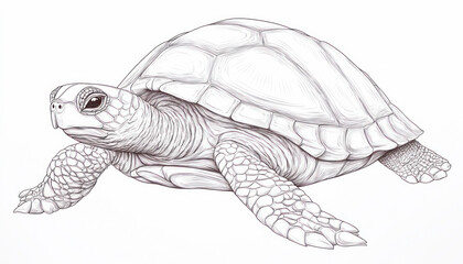 Detailed ink drawing of a large turtle walking