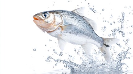 Fototapeta premium Levitating Frozen Fish Above Smooth Surface with Copy Space on White Background