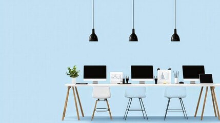Fototapeta premium Modern office space with minimalist design and sleek furniture for work