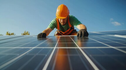 The Worker Installing Solar Panels