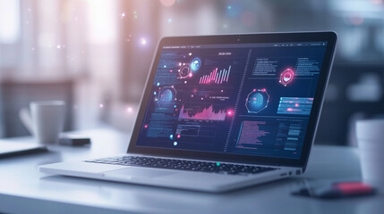 Open laptop displaying a digital business plan, modern approach to strategic planning.
