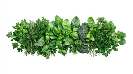 Fresh and Vibrant Floating Herbs and Leafy Greens as Symbols of Health and Wellness on White Background