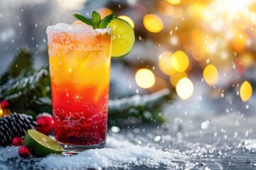 Festive Holiday Margarita with Lime and Mint in a Snowy Setting for a Perfect Winter Cocktail Inspiration
