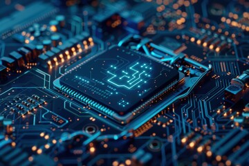 Obraz premium A computer chip is shown in a close up with a lot of detail, generative ai image