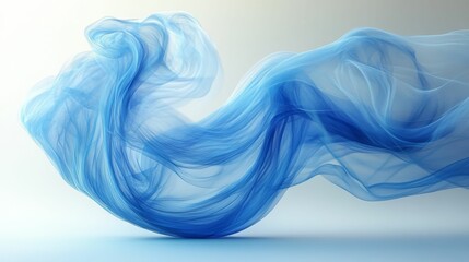 A soft, flowing abstract composition featuring shades of blue, resembling delicate fabric or smoke against a light background.