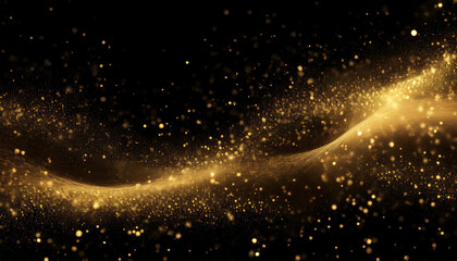 Abstract magic gold dust abstract background on black. Beautiful gold art widescreen background