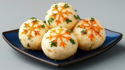 Holiday cheese balls covered in festive herbs and spices, arranged in a snowflake pattern, appetizers