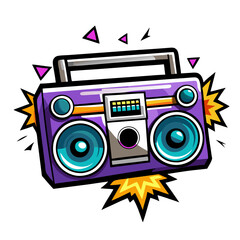 Retro Vector Boombox Explosion Urban Setting Digital Art Vibrant Colors Creative Concept