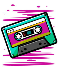 Audio cassette tape vector, isolated on white background, retro music equipment, compact plastic object with magnetic tape inside, vintage stereo recording media